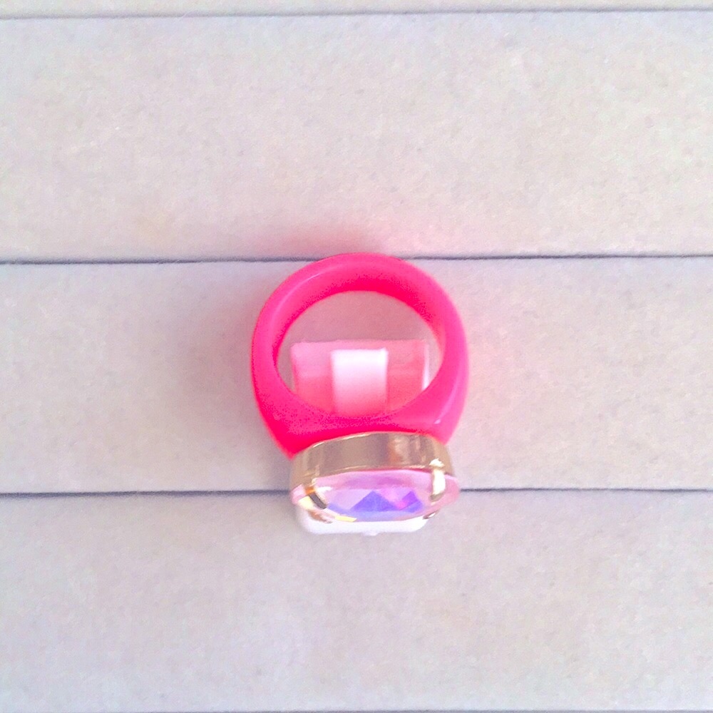 Lilac Pink Opal Oval Aurora Borealis Crystal + Hot Pink Ring - Picture 15 of 16